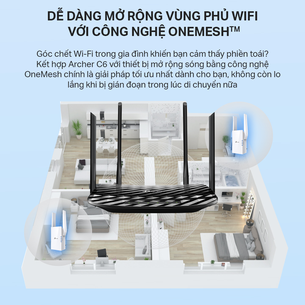 Router Wifi Băng Tần Kép TP-Link Archer C6 Gigabit AC1200 MU-MIMO - Hàng Chính Hãng