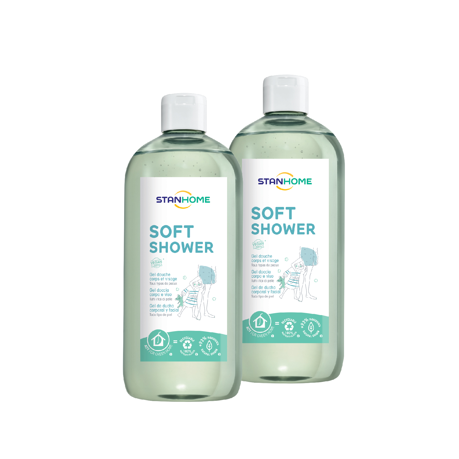 Combo 02 Sữa tắm, rửa mặt không xà phòng cho mọi loại da và da nhạy cảm Stanhome Soft Shower Gel Douche Corps Et Visage Tous types de peaux 740ML