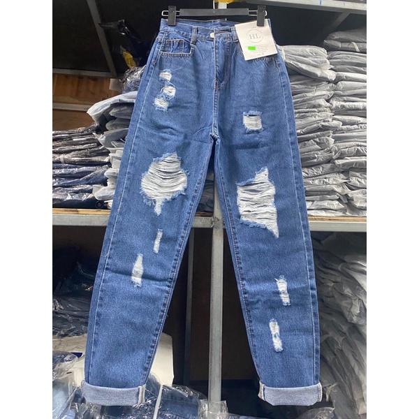 (kèm ảnh thật) Quần jean baggy nữ rách 2 bên màu xám loang mẫu mới H.N.M STORE