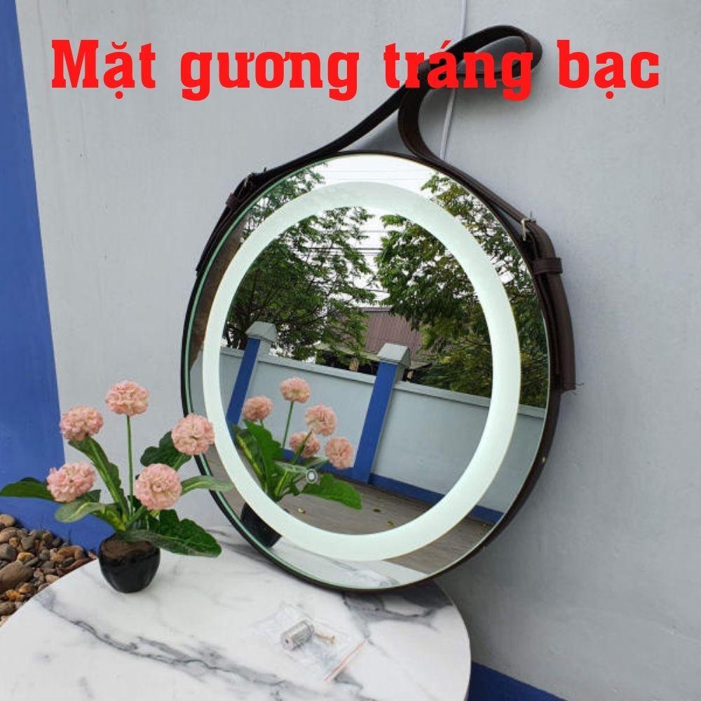 Gương soi trang điểm treo tường dây da có đèn led cảm ứng cao cấp treo tường