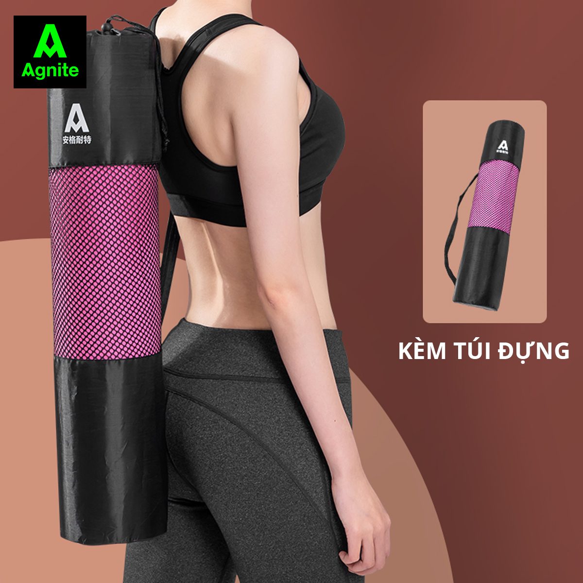 Thảm tập Yoga và GYM 2 lớp TPE dày 6mm cao cấp Agnite - Chống trơn trượt, khử ẩm mốc, độ bám tốt - Hàng chính hãng - Kèm dây buộc - F4177