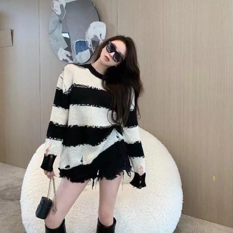 Áo len nữ mỏng oversize kiểu rách cá tính hàng len QC