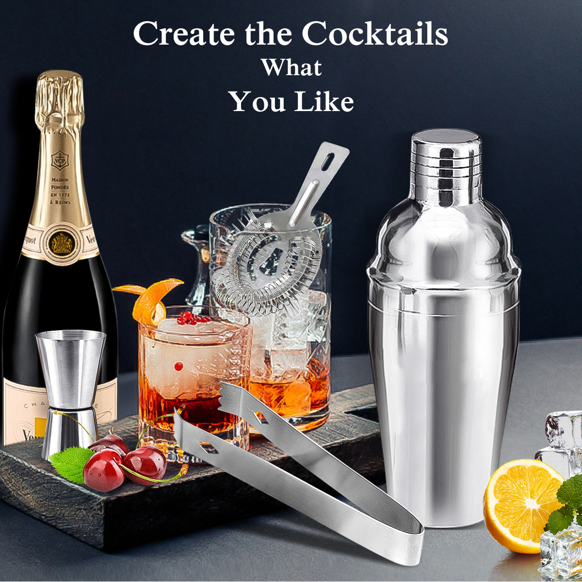 10pcs Cocktail Shaker Bartender Bar Stainless Steel Mixer Bar Bartender Set Kit