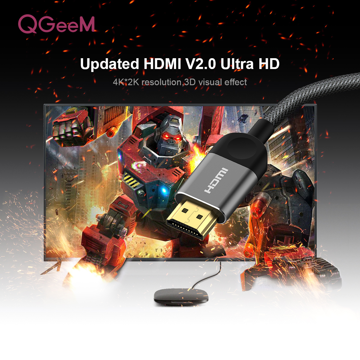 Cáp HDMI sang HDMI QGeeM hỗ trợ 4K*2K@60HZ UHD dây cáp bện nylon đầu mạ vàng hợp kim nhôm dài 3M-Hàng Chính Hãng