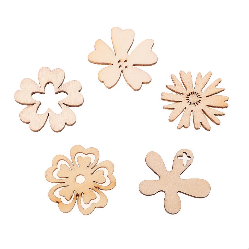 2-4pack 50 Pieces Assorted Natural Cut Wood Flower Shapes Craft DIY