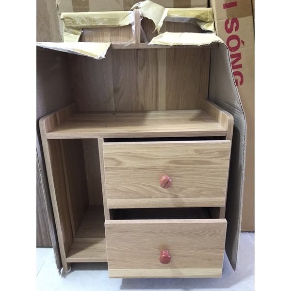 Tủ Đầu Giường Mẫu Mới - 2 Ngăn Kéo Màu Vân Gỗ Kích Thước 65x40x25cm