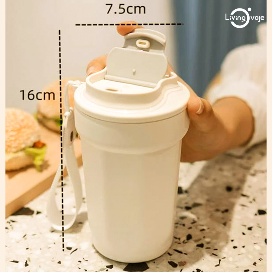 Bình nước giữ nhiệt loại 450ml có quai, dây đeo tay - SUS316 Inox Cao Cấp kháng khuẩn