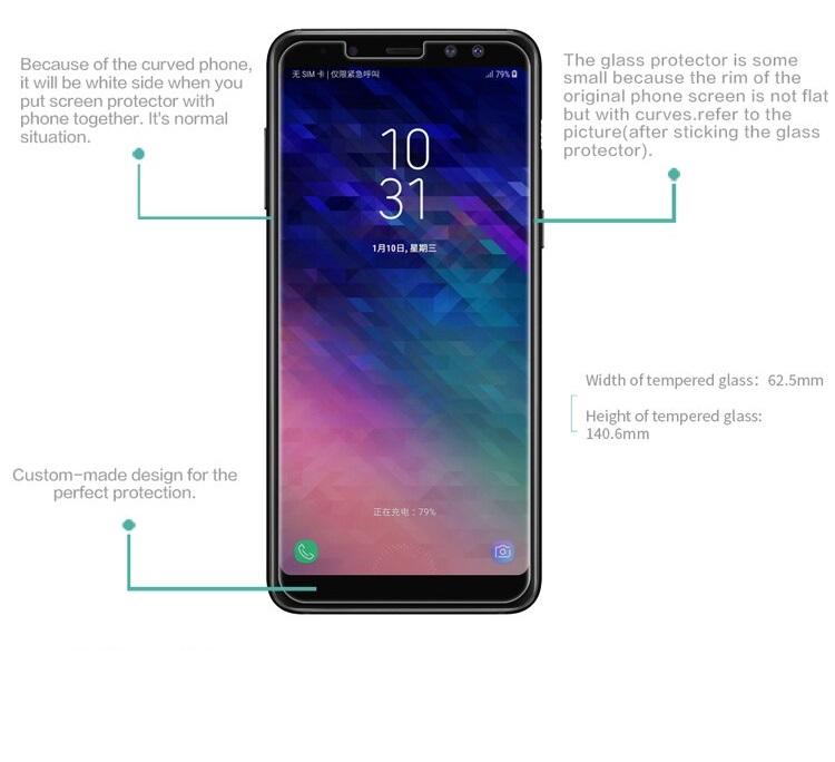 Tấm dán kính cường lực độ cứng 9H dành cho Samsung A8 - KCL01