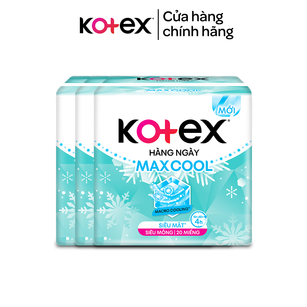 Combo 3 gói băng vệ sinh Kotex Maxcool hằng ngày kháng khuẩn 20 miếng