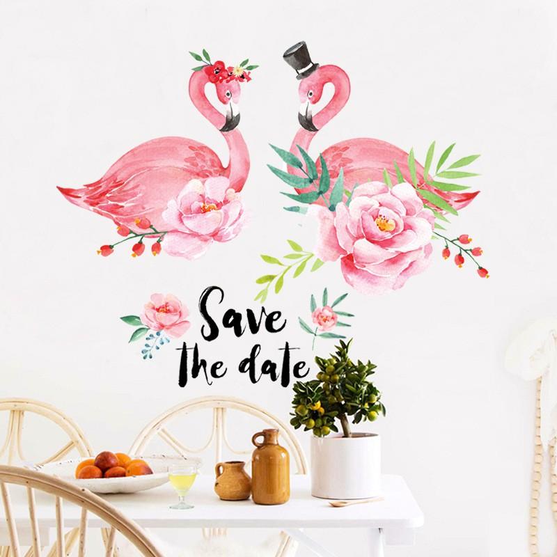 Decal dán tường đôi hạc hồng