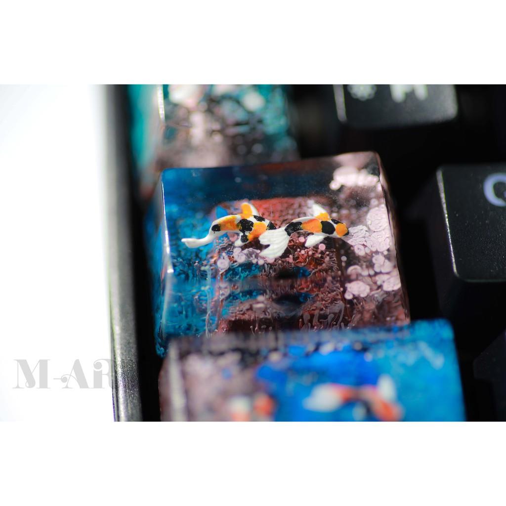 Set nút bàn phím cá koi phối màu san hô tiểu cảnh - Keycap artisan handmade