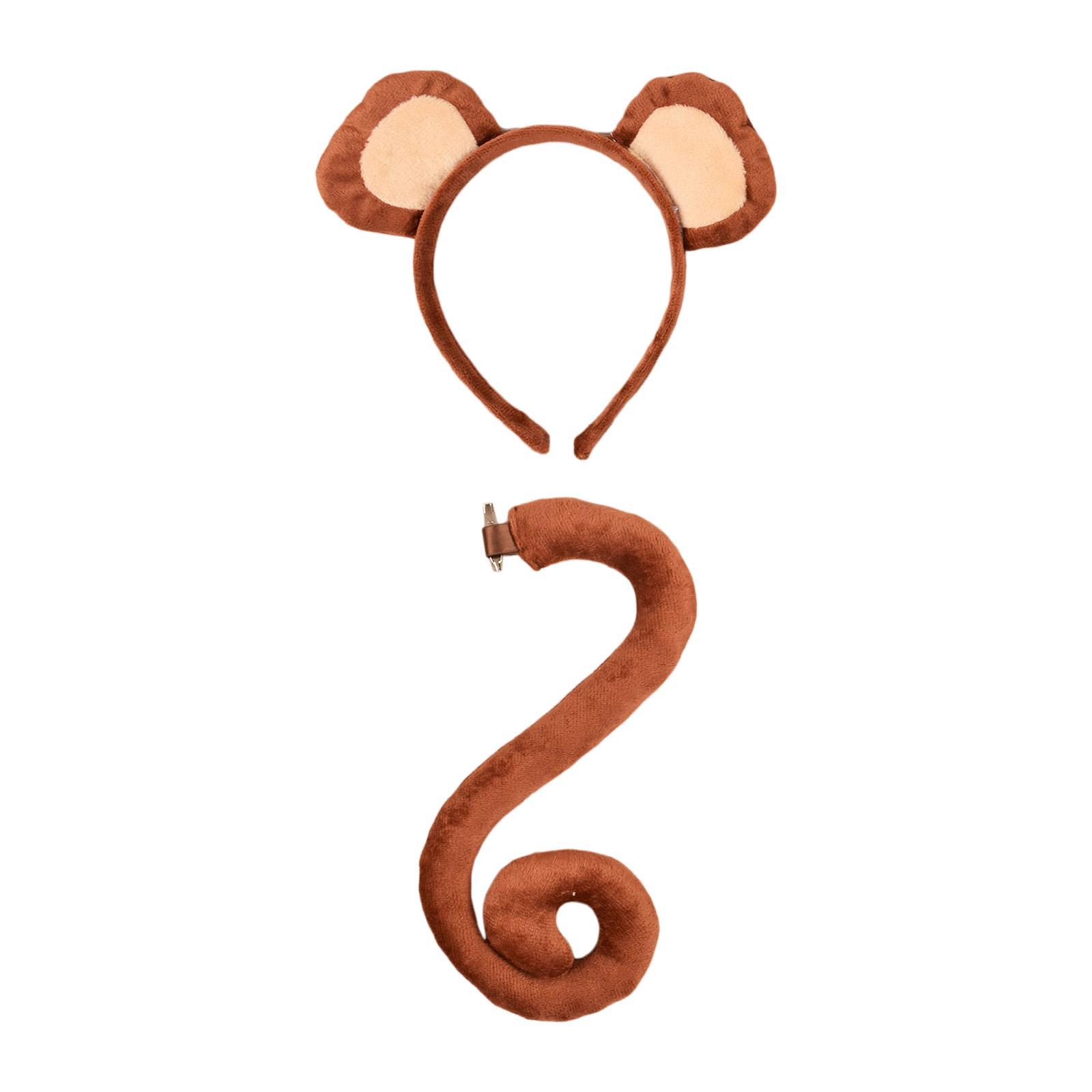 2Pcs and Tail Set Children Adults Monkey Hair Hoop Headwear Long Tail for Christmas Birthday Halloween Decoration
