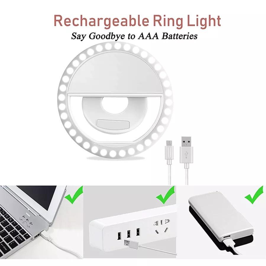 Đèn LED Ring Light Selfie Cho Điện Thoại Di Động/ Máy Tính Dùng Live Stream/ Hỗ Trợ Chụp Ảnh Cực Đẹp Có Thể Sạc Lại