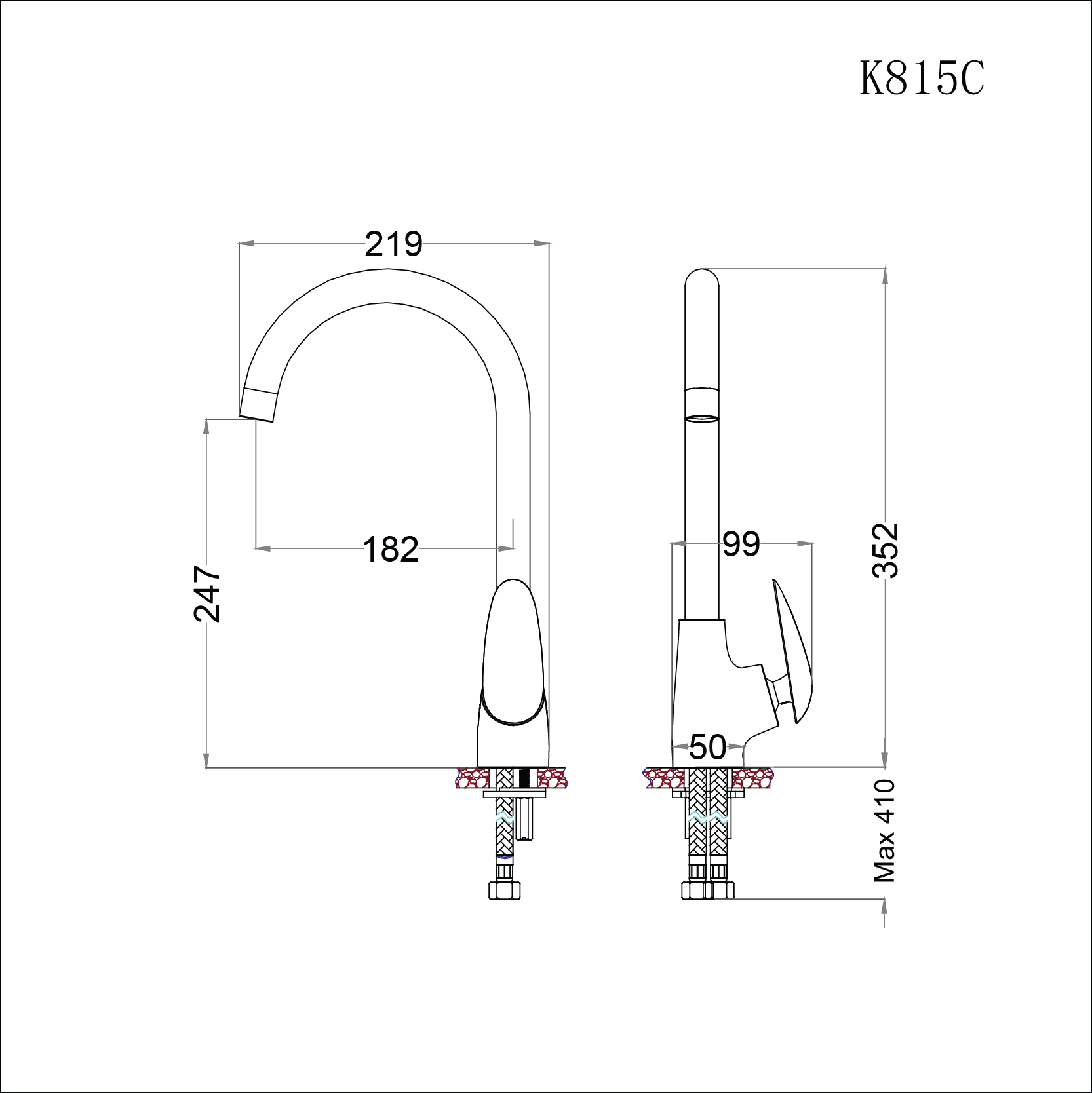 Vòi rửa bát (chén) nóng lạnh gắn chậu cao cổ  352 mm - Caesar K815C