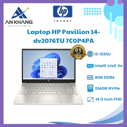 Laptop HP Pavilion 14-dv2076TU 7C0P4PA (Core i5-1235U | 8GB | 256GB | Iris Xᵉ Graphics | 14 inch FHD | Windows 11 | Warm Gold) - Hàng Chính Hãng - Bảo Hành 12 Tháng