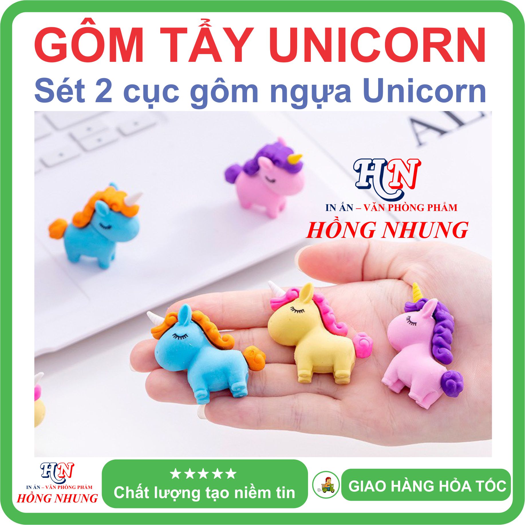 [SÉT] COMBO 2 Cục Gôm Tẩy Hình Unicorn, Màu Sắc Dễ Thương, Giúp Bé Yêu Hứng Thú Học Tập