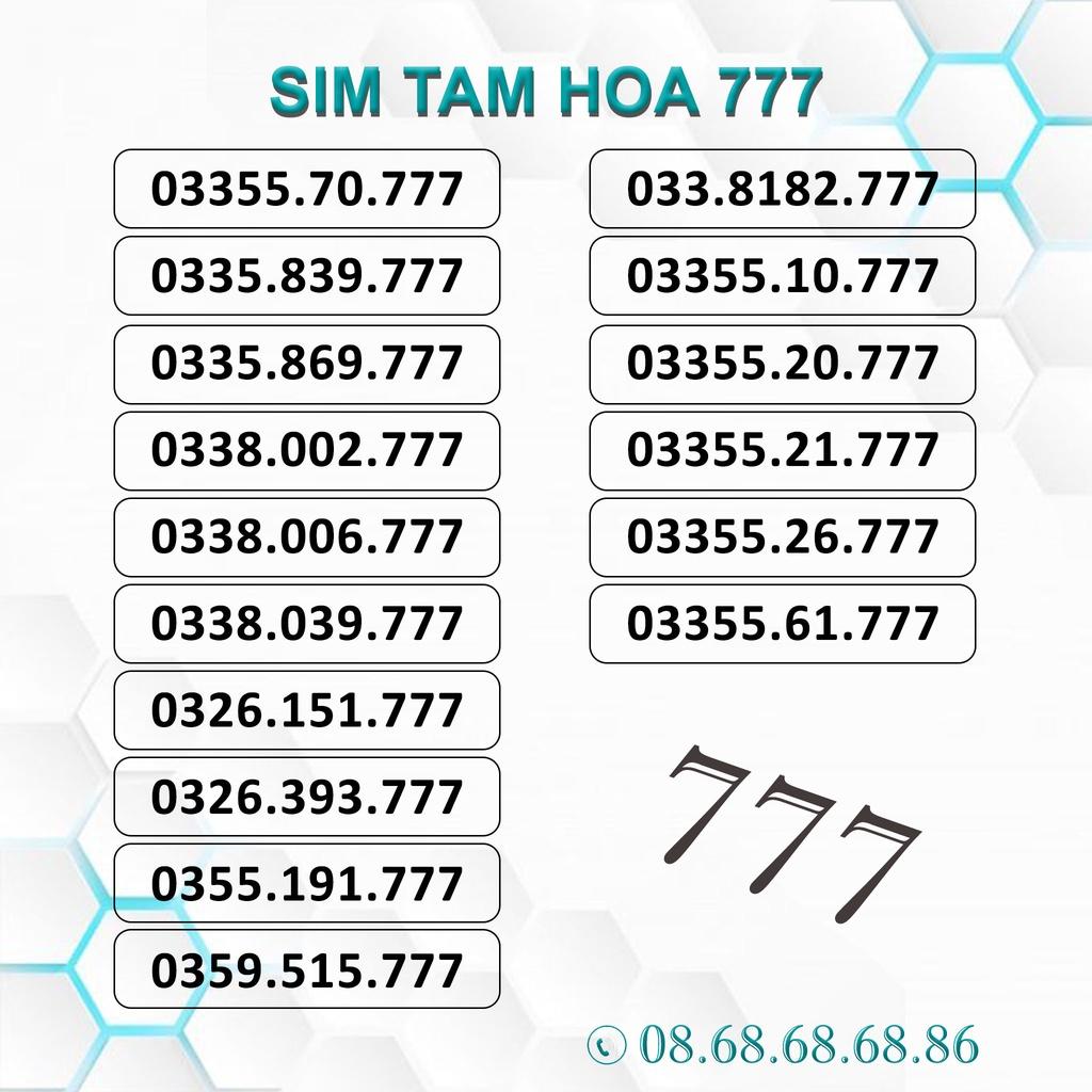 Sim Số Đẹp Tam Hoa 777, Sim Viettel Trả Trước, Giá Cực Rẻ, Hỗ Trợ Đăng Ký Chính Chủ-HÀNG CHÍNH HÃNG