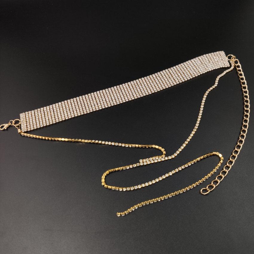 2PCS Rhinestone Tassel Vòng cổ đa lớp Vòng cổ rộng vòng cổ dây chuyền vòng cổ （Vàng+Sliver）