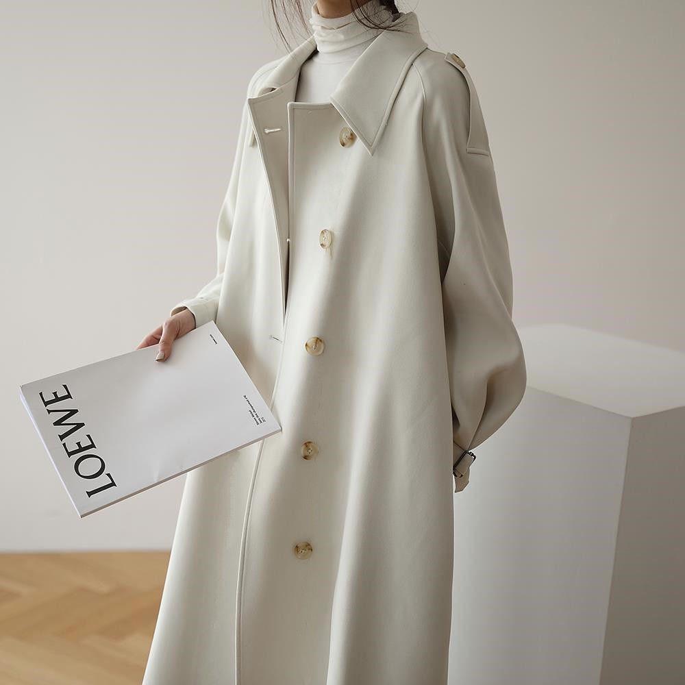Áo khoác Trendcoat màu trắng có đai phong cách Hàn Quốc (Kèm Ảnh Thật