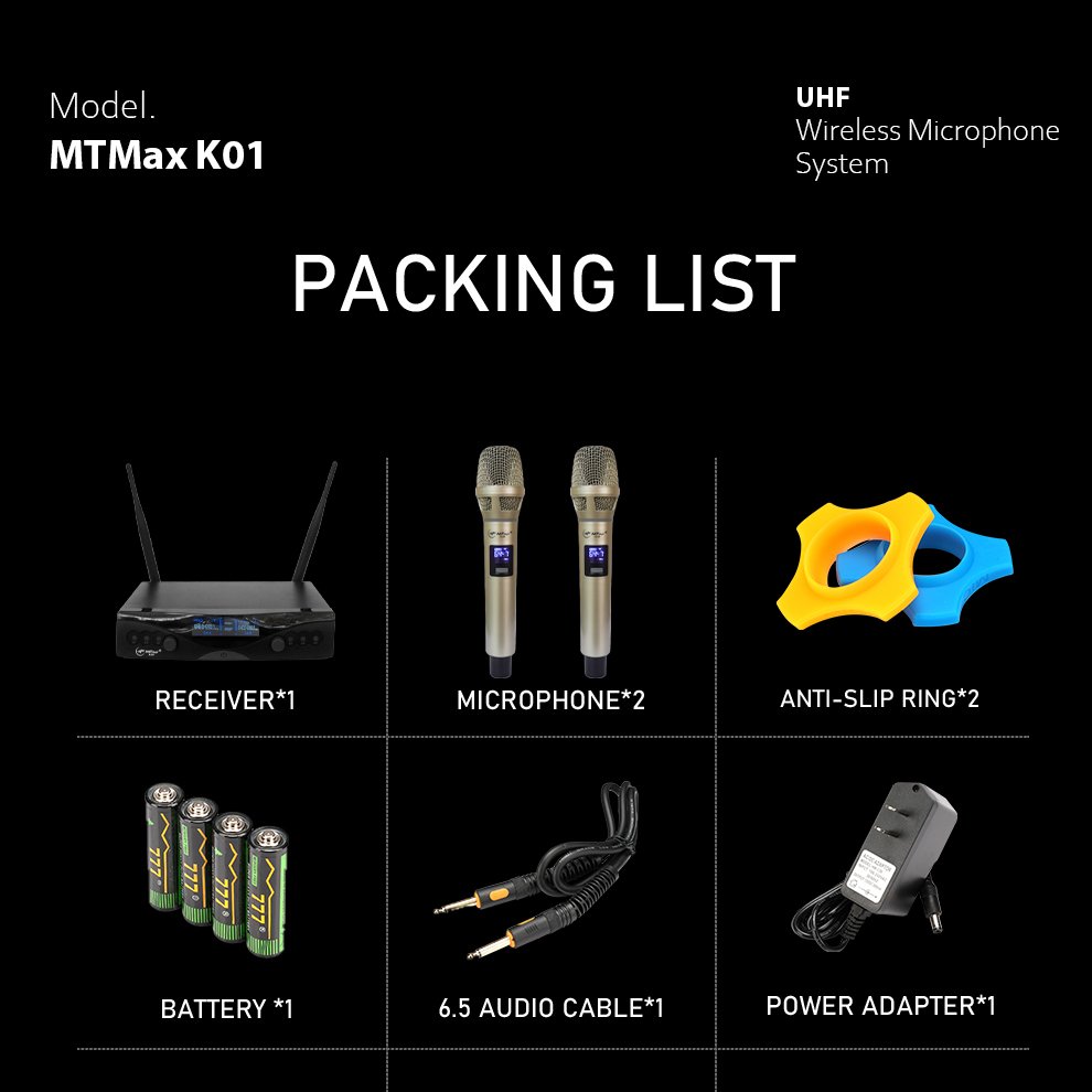 Micro không dây MTMax K01 - Mic karaoke gia đình, sân khấu - Độ nhạy cao, bắt sóng xa, chống hú rít hàng chính hãng