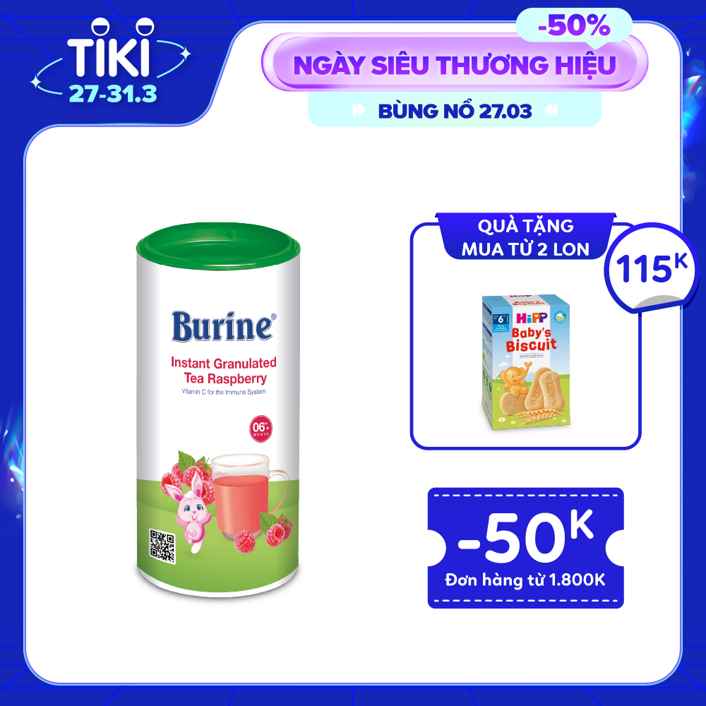 Trà cốm hoa quả Burine (HiPP) dinh dưỡng dành cho bé - Vị Mâm Xôi giúp hỗ trợ tiêu hoá, tăng cường đề kháng (Không dành cho trẻ dưới 6 tháng tuổi)