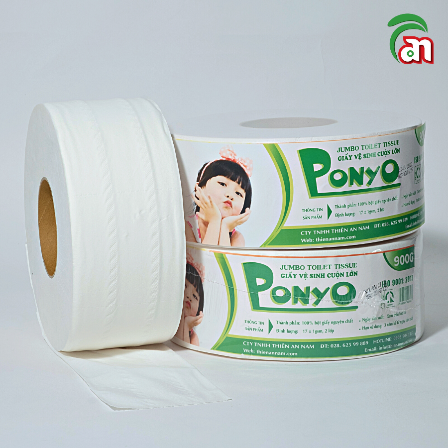 Combo 5 lốc Giấy vệ sinh cuộn lớn chất lượng cao, tan nhanh, mềm mịn PONYO JB900 2 lớp 900g - Thiên An Nam paper