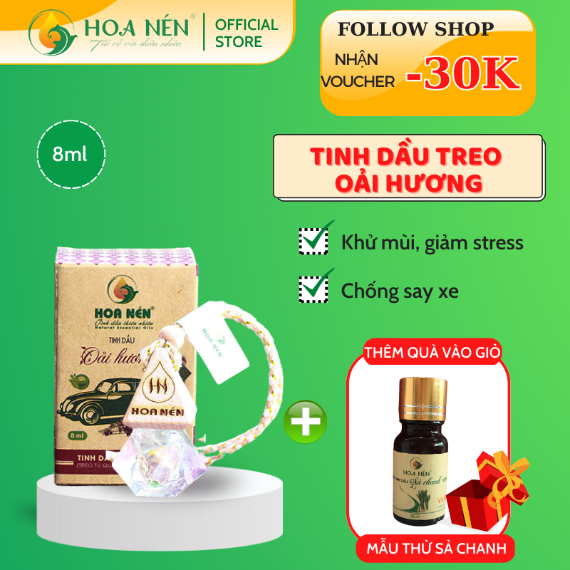 Tinh dầu treo Oải hương nguyên chất 8ml - Hoa Nén - Vegan - Thư giãn, làm thơm, chống say xe