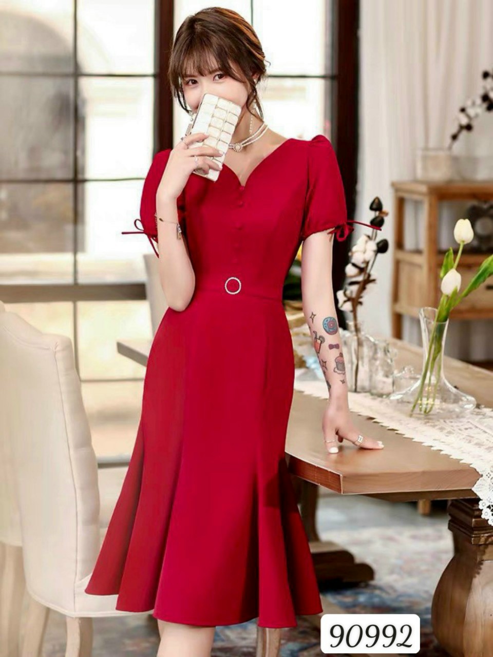 ĐẦM UMI CỔ CHỮ V HIỆN ĐẠI D90992