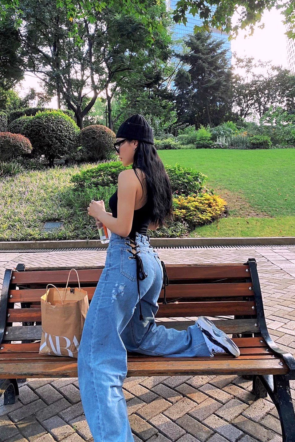 Quần jeans nữ đan dây eo sexy