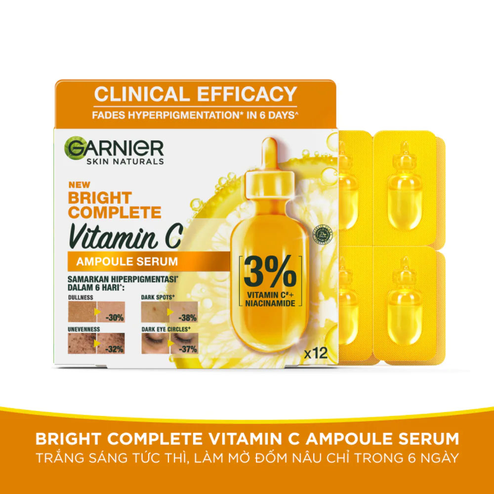 Tinh Chất Cô Đặc Garnier Skin Naturals Sáng Da Bright Complete Vitamin C Ampoule Serum 1.5ml x 12