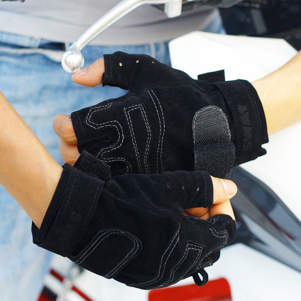 Găng tay xe máy đi phượt chống nắng hở ngón Swat màu đen
