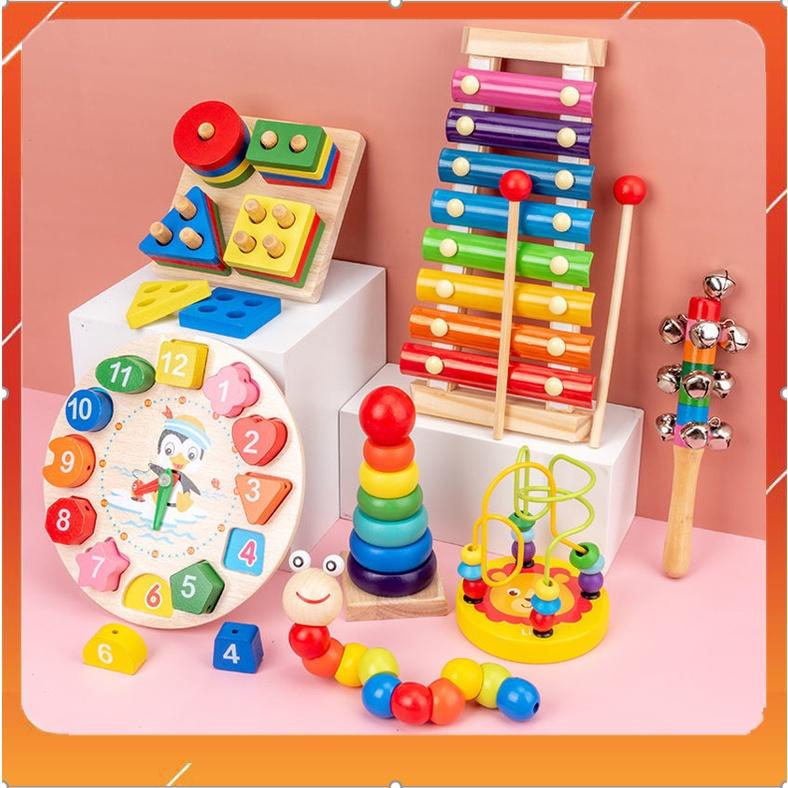 Combo bộ đồ chơi gỗ thông minh phát triển tư duy trí tuệ cho bé - Combo 4 5 7 8 món đồ chơi Montessori bằng gỗ an toàn