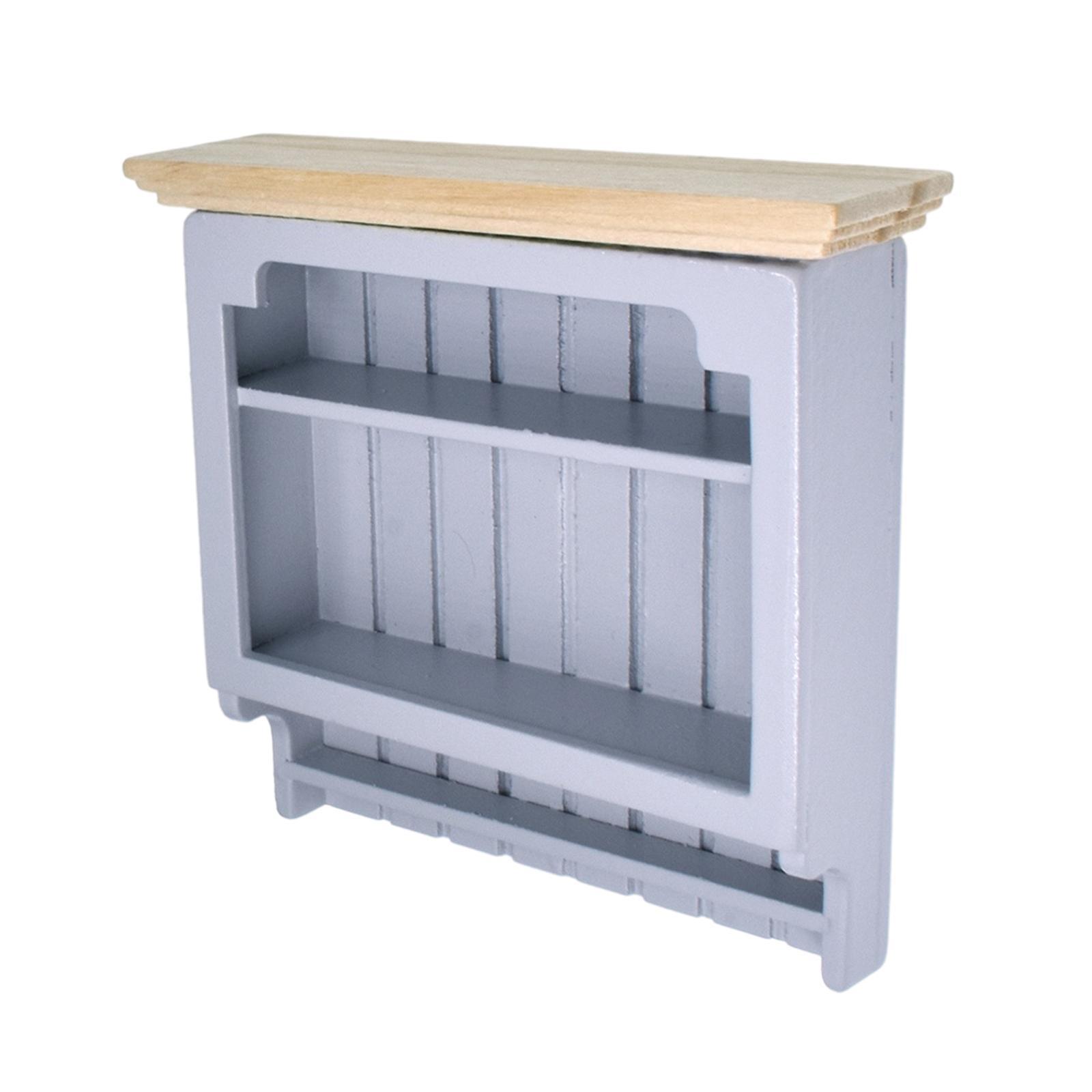 Wooden Bookshelf Dollhouse Living Room Mini 1:12 Wall Hanging Cabinet Decoration