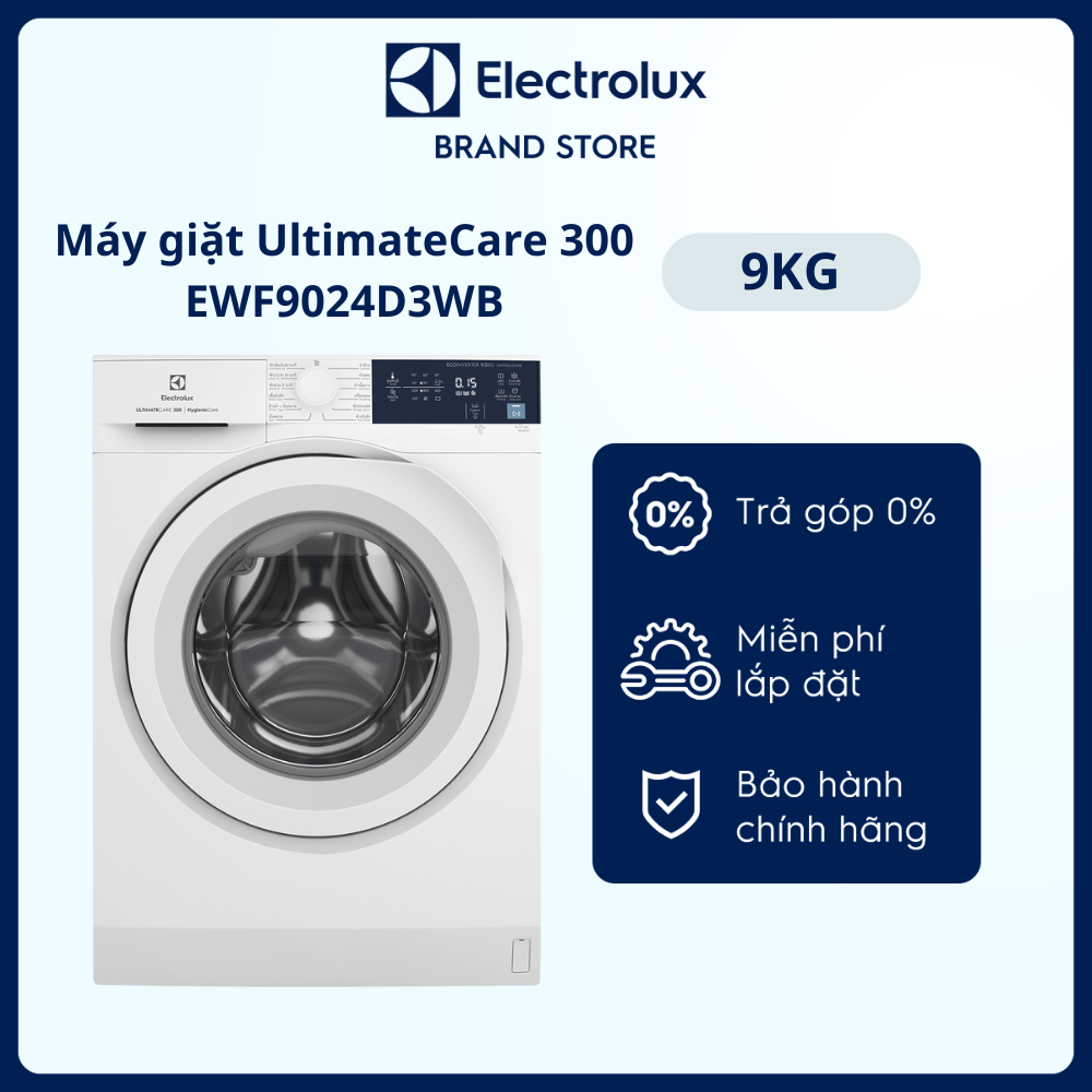 Máy giặt cửa trước Electrolux 9kg UltimateCare 300 - EWF9024D3WB - Giặt hiệu quả nhiều loại vải khác nhau, diệt 99.9% vi khuẩn, tiết kiệm điện hơn 50% [Hàng chính hãng]