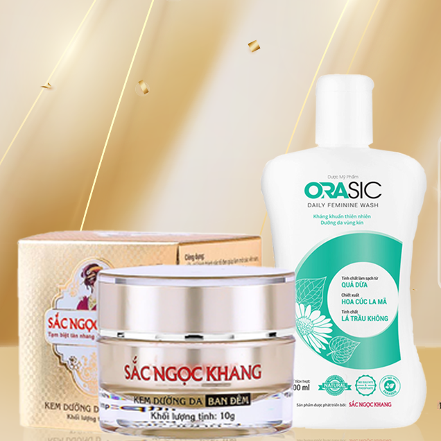 Combo 2 sản phẩm SẮC NGỌC KHANG kem dưỡng da ban đêm 10g + Dung dịch vệ sinh phụ nữ Orasic 100ml