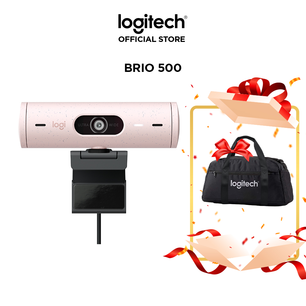 Webcam Logitech Full HD Brio 500 - Tự động điều chỉnh ánh sáng, Tự động lấy khung hình,Show mode, Mic kép giảm ồn, nắp che bảo mật, Hoạt động với Microsoft Teams, Google Meet, Zoom - Hàng chính hãng