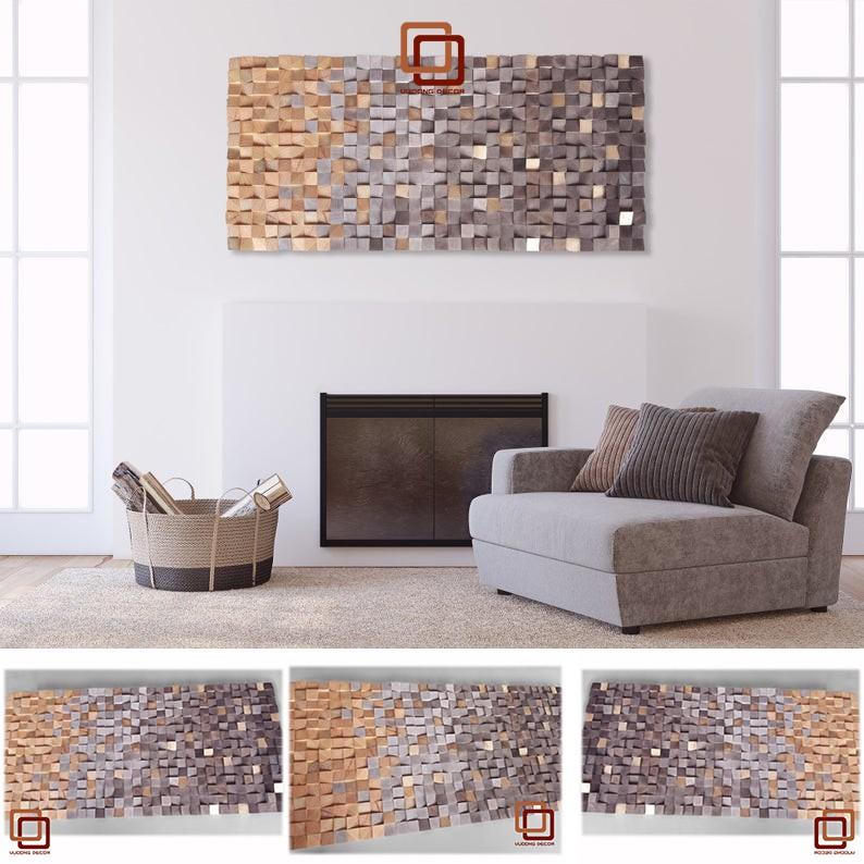 Tranh gỗ trang trí 3D tone PASTEL NHẸ NHÀNG (Wood mosaic) - (KÍCH THƯỚC 30x60, 40X80 VÀ 50cmx1M)