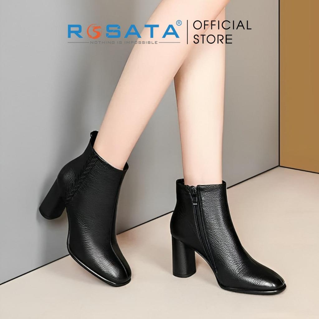 Giày bốt nữ cổ cao đế vuông 7 phân mũi nhọn khóa kéo ROSATA RO307 ( BẢO HÀNH 12 THÁNG ) - Nâu