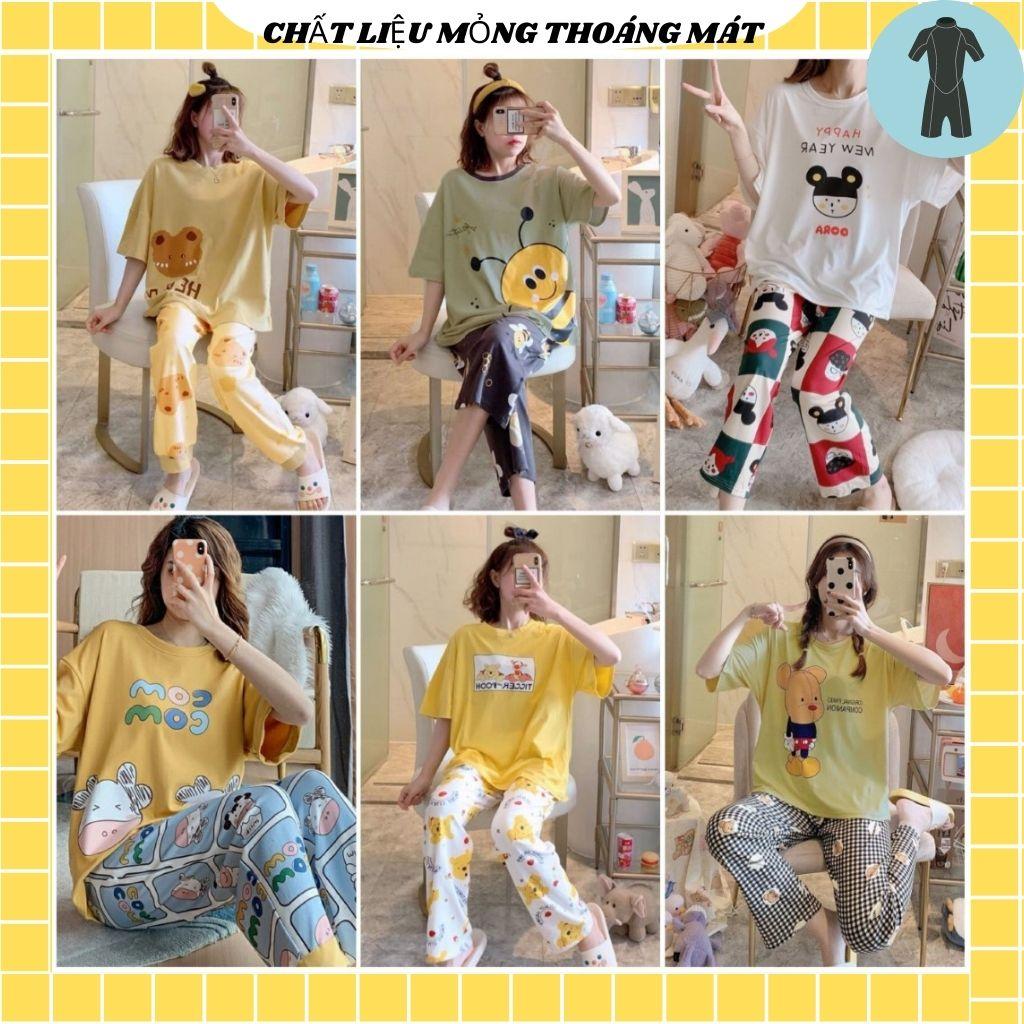 Đồ bộ thun quần dài, đồ mặc ở nhà ,Đồ Bộ Pyjama Dài Tay, Đồ Ngủ Mặc Nhà Pizama Đồ Bộ Nữ Dài Mặc Nhà Dễ Thương,Chất Vải Mỏng Thoáng Mát,In Họa Tiết Hoạt Hình