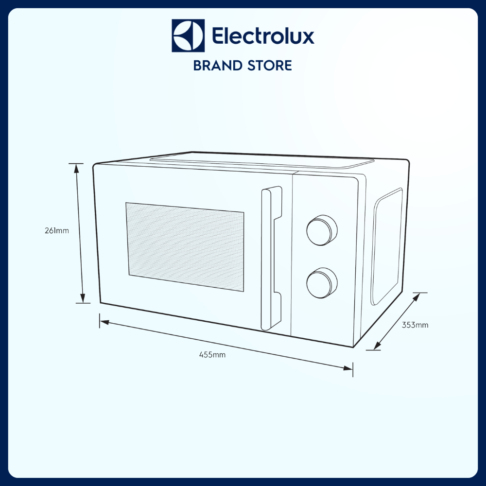 Lò vi sóng để bàn Electrolux 20L - EMM20K22B - 5 chương trình cài sẵn, dễ sử dụng - Bảo hành 2 năm toàn quốc