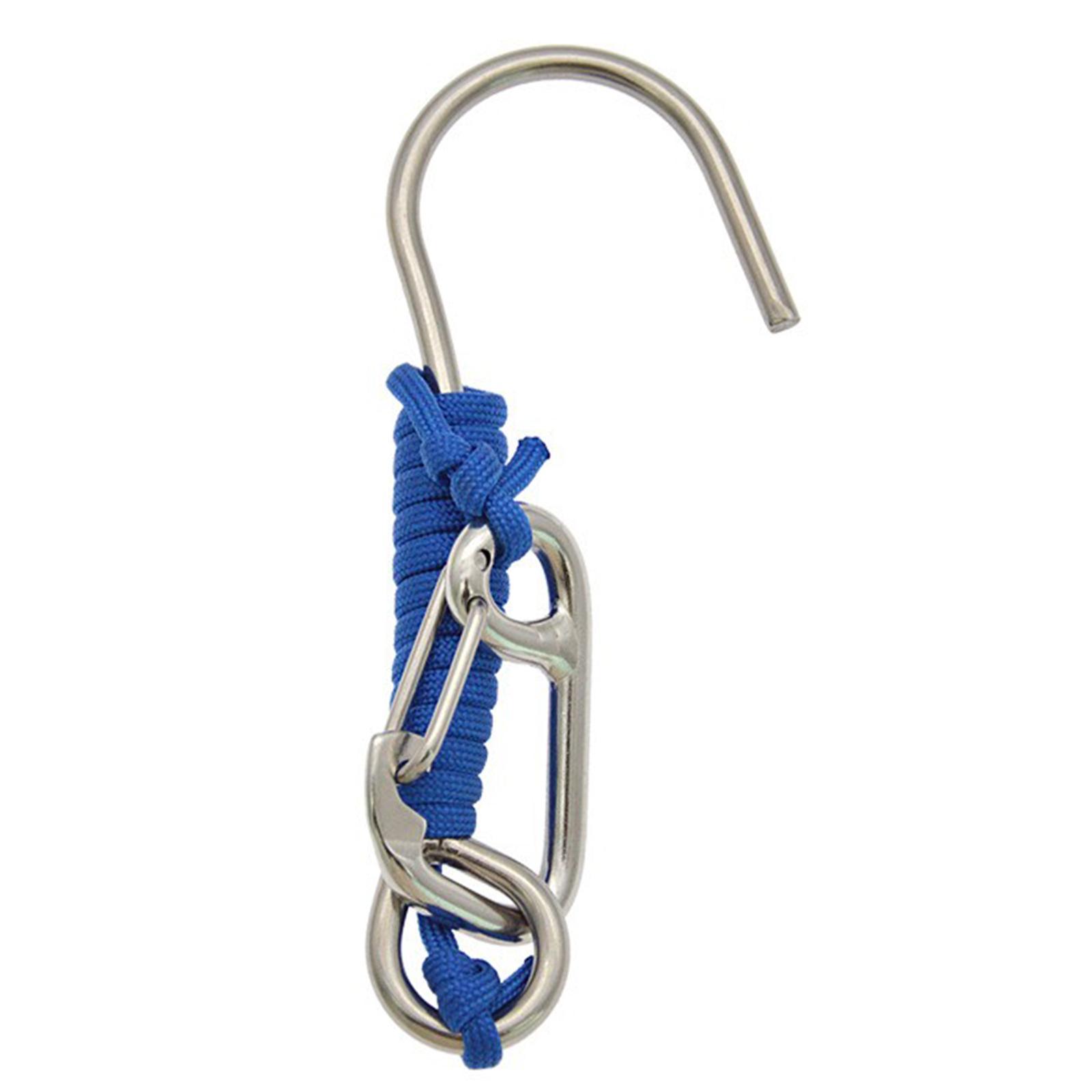 Diving Hook Stainless Steel Double Hook with Spiral Coil Lanyard and Quick Release Buckle