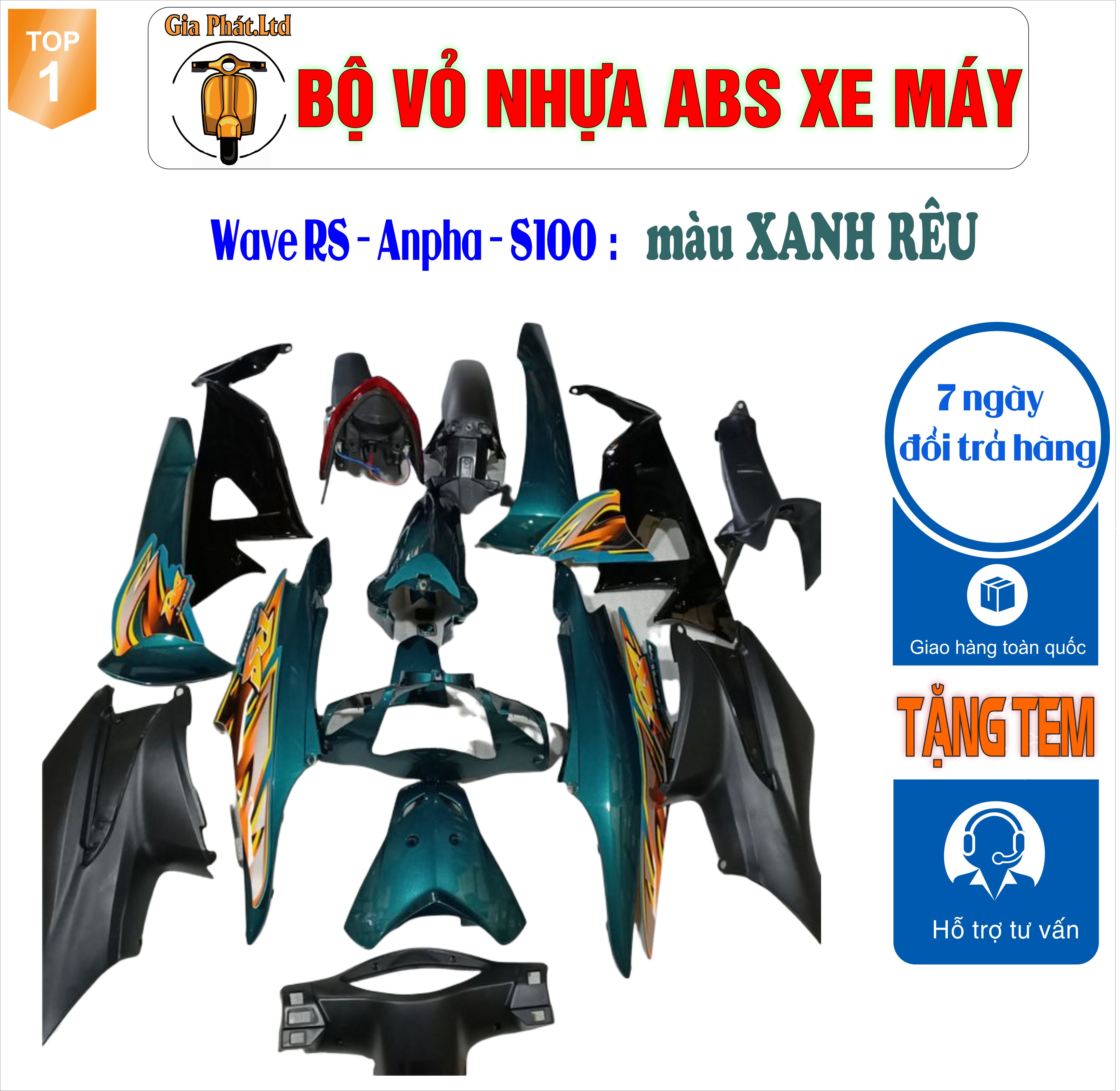 Dàn áo màu XANH RÊU gắn xe Wave RS - wave alpha - wave s100, nhựa ABS nguyên sinh _TKB_8493