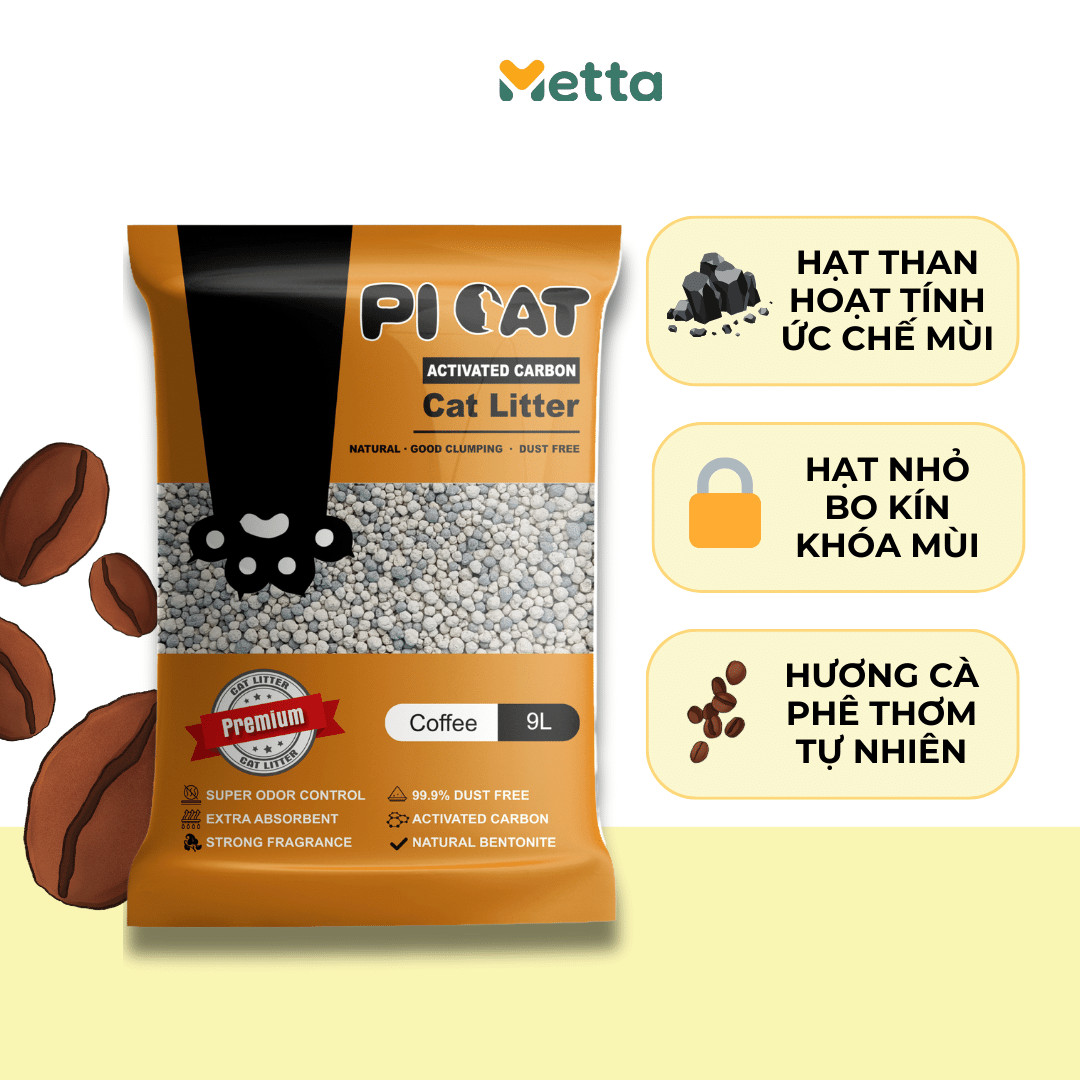 Cát vệ sinh cho mèo Picat ít bụi-thấm hút tốt-vón cục chặt mix than hoạt tính khử mùi tốt túi 9L - MÙI CÀ PHÊ