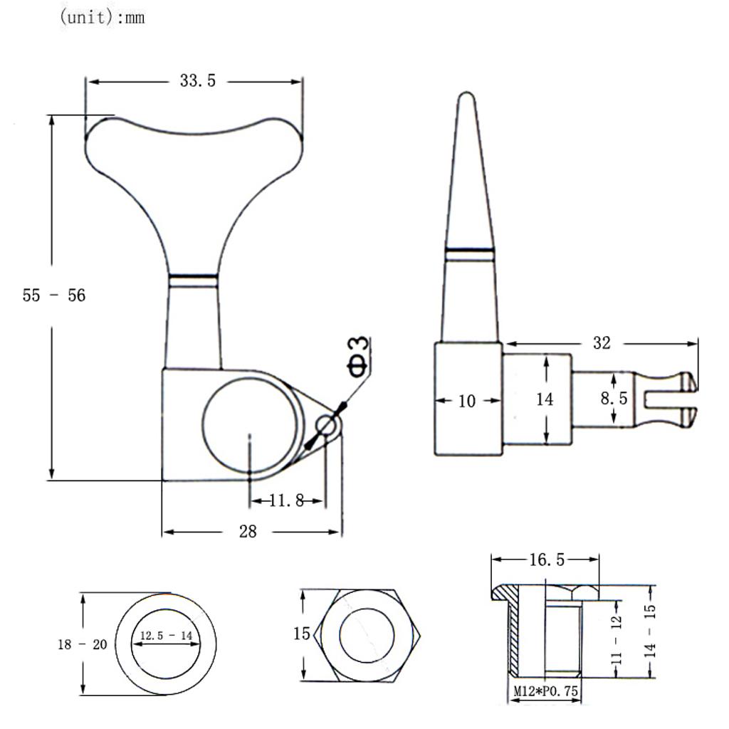 Baoblade Đuôi Cá Nút Bass Dây Đàn Guitar Tuner Chốt Khóa Máy Đầu 2L3R Vàng Đồng