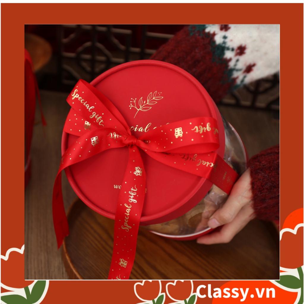 Ruy băng Classy vải sợi poly dài 01MÉT, dệt chữ chủ đề lễ hội, màu đỏ Q958