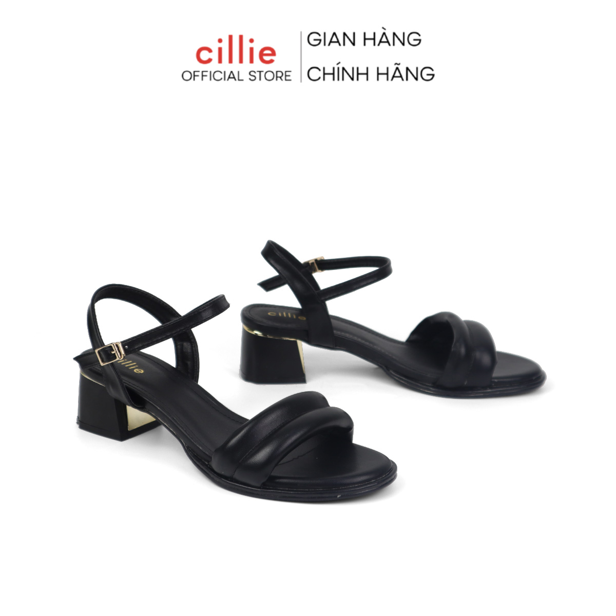 Giày sandal cao gót nữ quai phồng êm mềm gót tráng gương độc đáo cao 4cm Cillie 1106