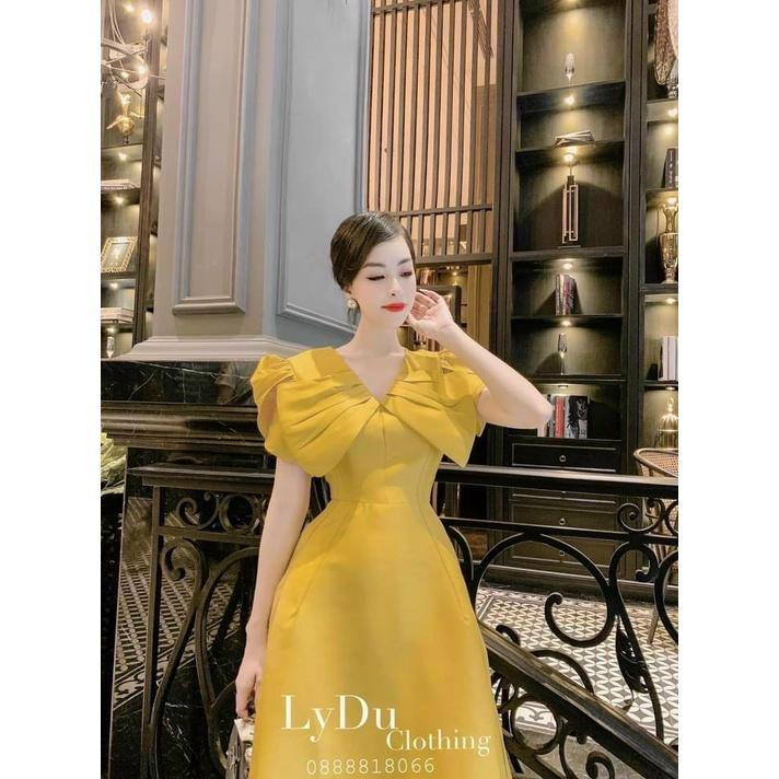 Váy đầm nữ dạ hội tiểu thư dáng xòe cổ bản to tay phồng