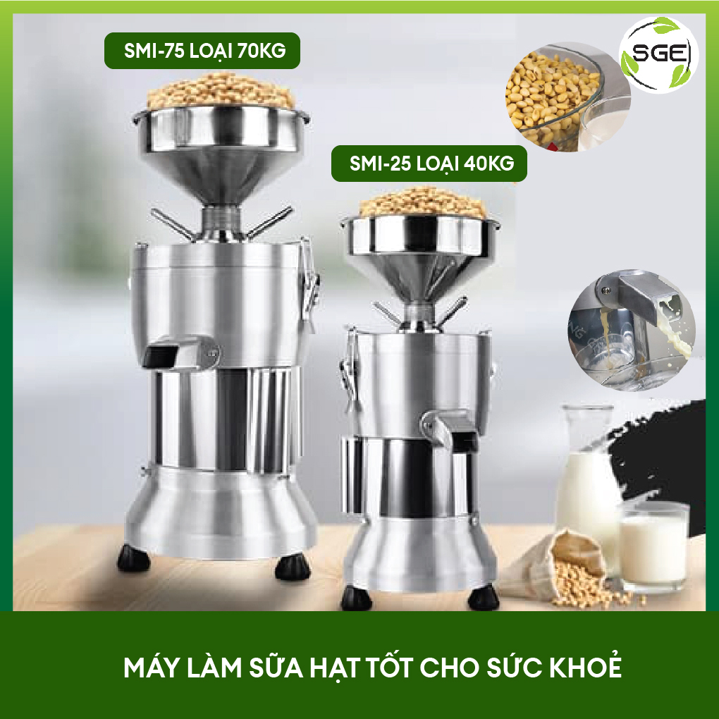 Máy Làm Sữa Đậu Nành Công Nghiệp Model SMI. Có 2 Size, Phù Hợp Nhu Cầu Kinh Doanh, Tốc Độ Sản Xuất Tối Đa 70L/1h, Làm Từ 100% Inox, Tiết Kiệm Điện, Tặng Miễn Phí 2 Túi Lọc Bã, 2 Đầu Xay. Hàng Nhập Khẩu Chính Hãng Thái Lan!!