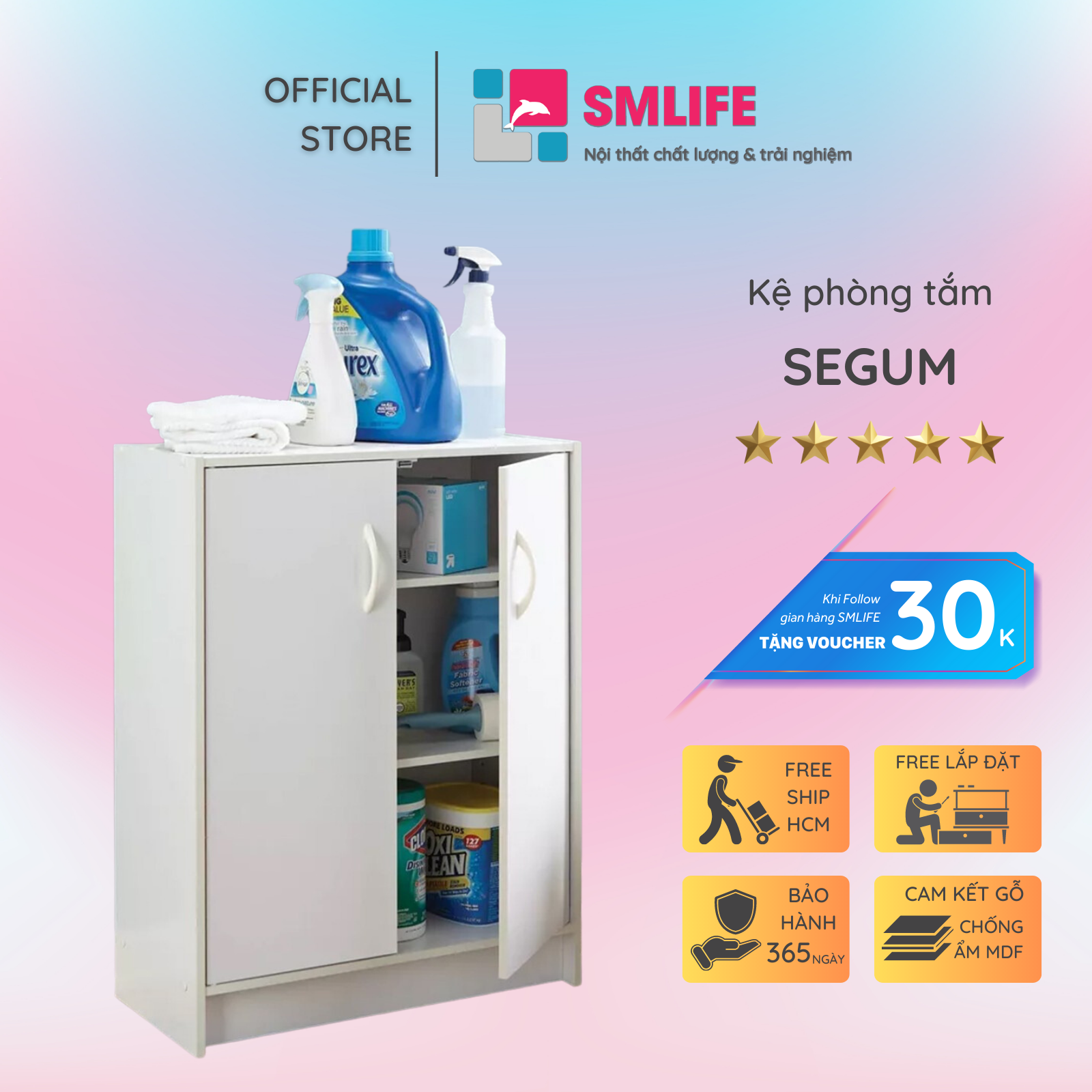 Tủ phòng tắm gỗ hiện đại SMLIFE Segum | Gỗ MDF dày 17mm chống ẩm | D60xR30xC80cm