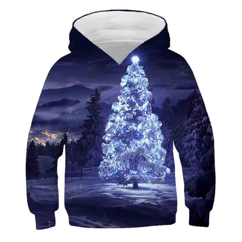 Cây Giáng Sinh Khoác Hoodie 2021 Bé Gái Và Bé Trai Áo Nỉ Ấm Áp 3D Bé Áo Thun Dài Tay TEE Mùa Đông Thời Trang Trẻ Em Áo Thun Chui Đầu Quần Áo